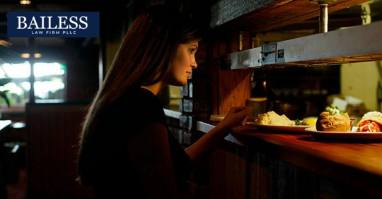 Waitress looking somber